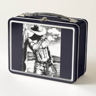 Cool Monogrammed Masculine Western Cowboy Black Metal Lunch Box