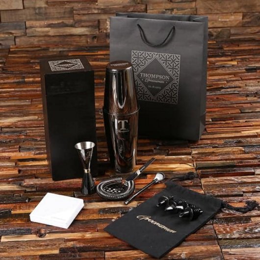 Cool Monogrammed Mixology Set with Cocktail Shaker (Front)