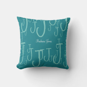 cool monogrammed turquoise blue throw pillow