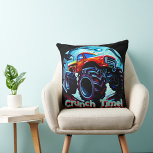 Cool Monster Truck Crunch Time Throw Pillow