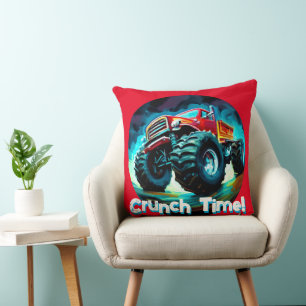 Cool Monster Truck Crunch Time Throw Pillow