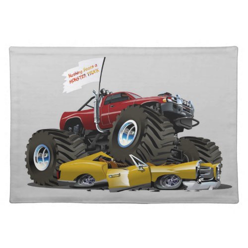 Cool Monster Truck Crushing a Car Drawing Cloth Placemat