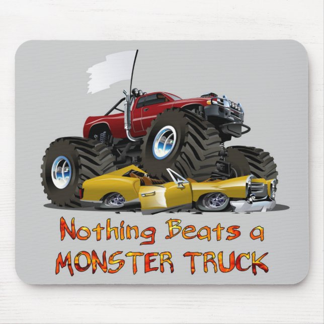 Cool Monster Truck Crushing a Car Drawing Mouse Pad (Front)