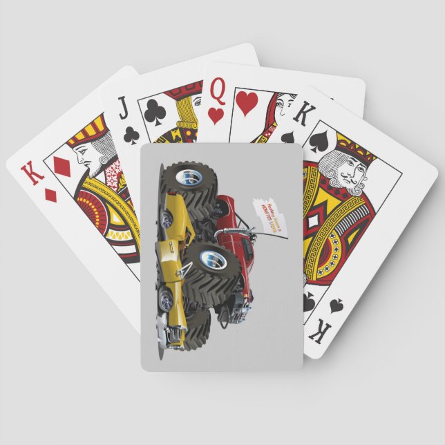 Cool Monster Truck Crushing a Car Drawing Poker Cards (Back)
