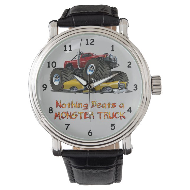 Cool Monster Truck Crushing a Car Drawing Watch (Front)