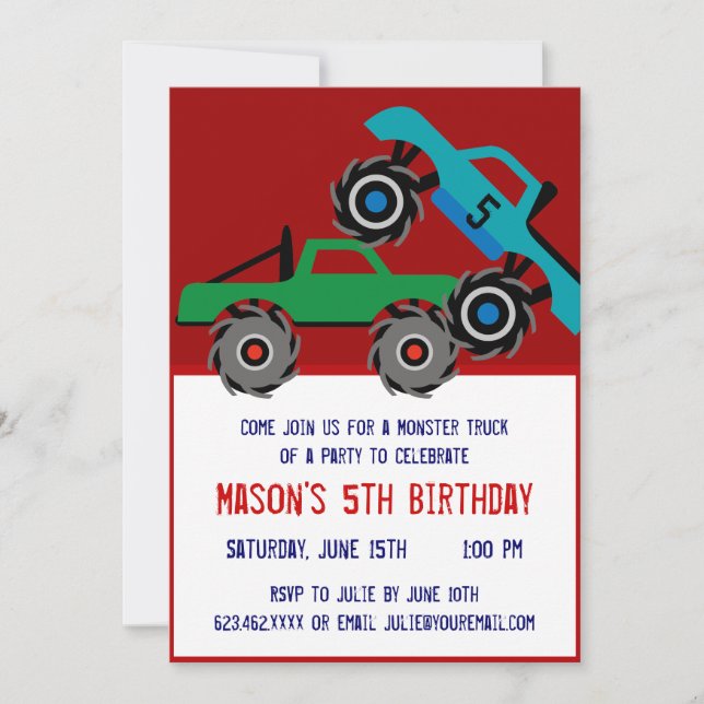 Cool Monster Trucks Birthday Party Invitations (Front)