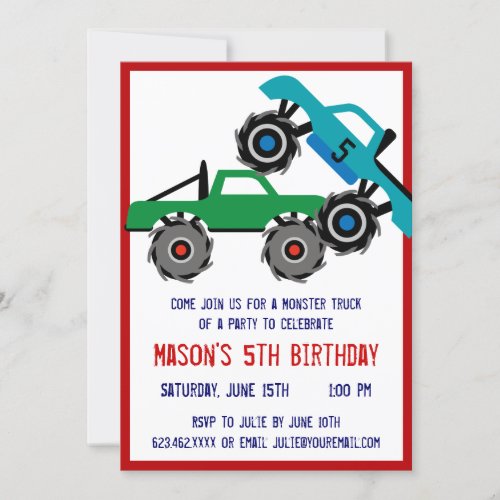 Cool Monster Trucks Birthday Party Invitations