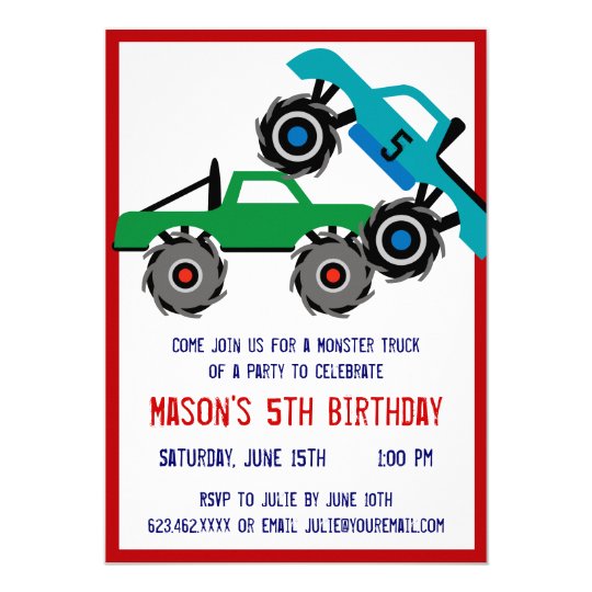 Cool Monster Trucks Birthday Party Invitations Zazzle Com