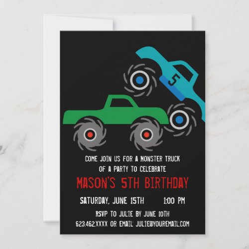 Cool Monster Trucks Birthday Party Invitations