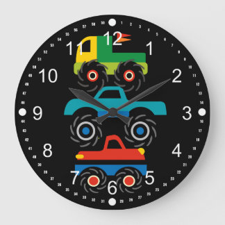 Cool Monster Trucks Blue Red Green Gifts for Boys Large Clock