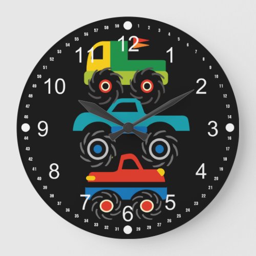 Cool Monster Trucks Blue Red Green Gifts for Boys Large Clock