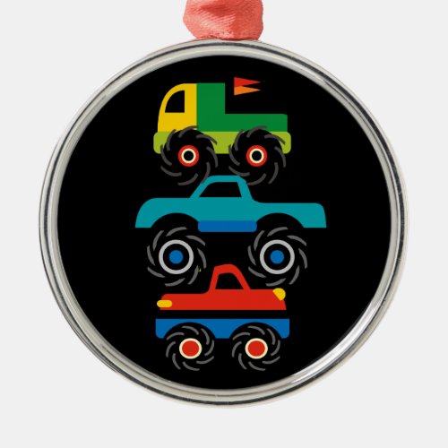 Cool Monster Trucks Blue Red Green Gifts for Boys Metal Ornament