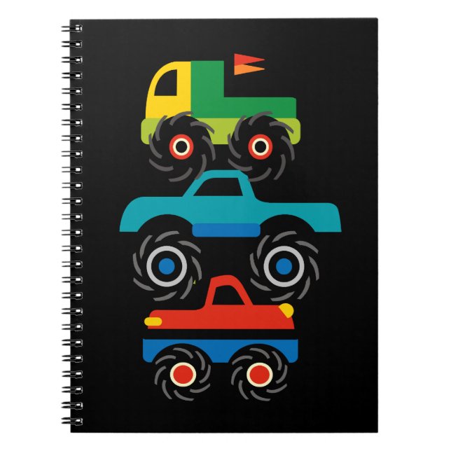 Cool Monster Trucks Blue Red Green Gifts for Boys Notebook (Front)
