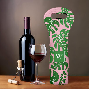 Cool Monstera Leaves Monogrammed Wine Bag