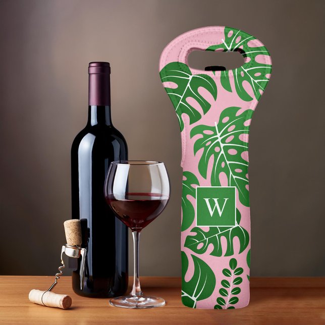 Cool Monstera Leaves Monogrammed Wine Bag (Creator Uploaded)