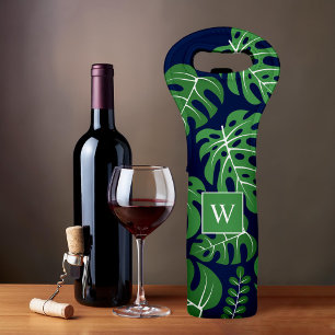 Cool Monstera Leaves Monogrammed Wine Bag