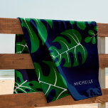 Cool Monstera Leaves Personalized Beach Towel<br><div class="desc">Fun monogrammed monstera leaves pattern design.</div>