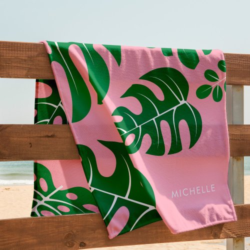 Cool Monstera Leaves Personalized Beach Towel