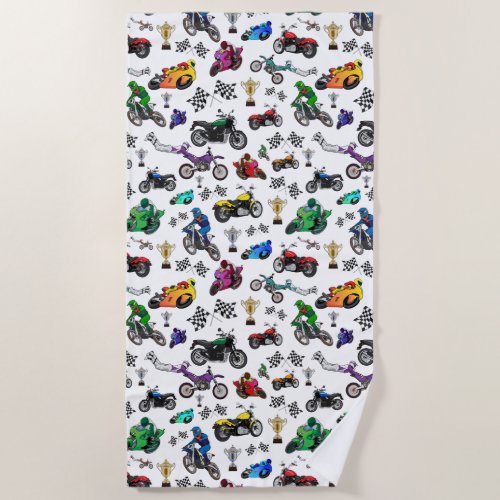 Cool Motorcycle Illustrations Pattern Beach Towel