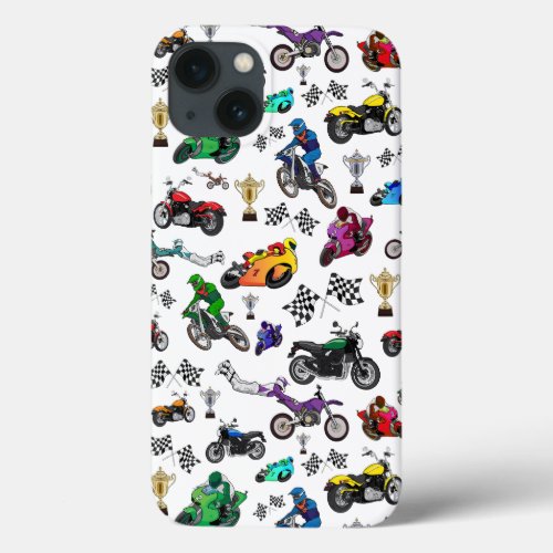 Cool Motorcycle Illustrations Pattern iPhone 13 Case