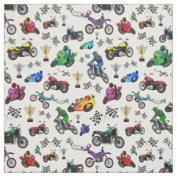 Cool Motorcycle Illustrations Pattern Fabric