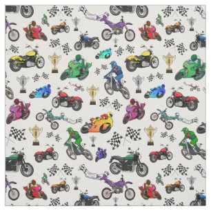 Cool Motorcycle Illustrations Pattern Fabric