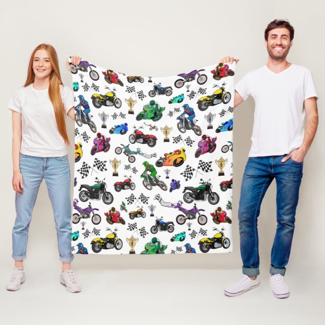 Cool Motorcycle Illustrations Pattern Fleece Blanket (In Situ)