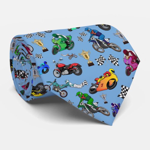 Cool Motorcycle Illustrations Pattern Neck Tie