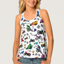 Cool Motorcycle Illustrations Pattern Tank Top