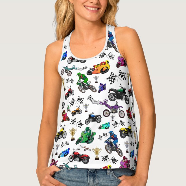 Cool Motorcycle Illustrations Pattern Tank Top (Front)