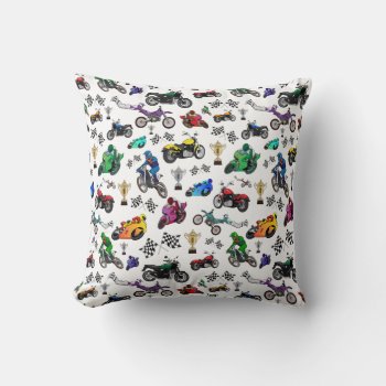Cool Motorcycle Illustrations Pattern Throw Pillow by judgeart at Zazzle