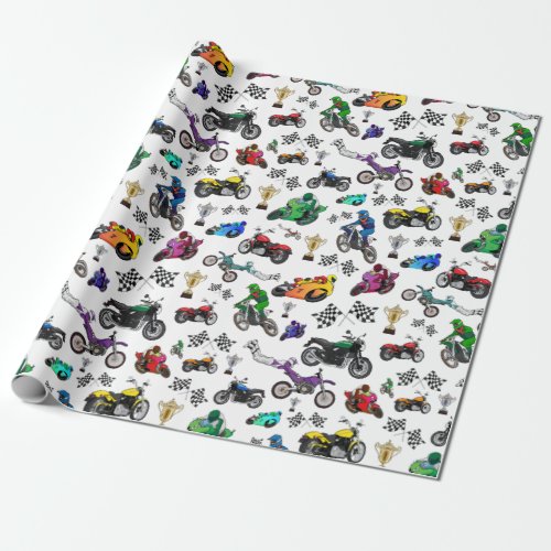 Cool Motorcycle Illustrations Pattern Wrapping Paper