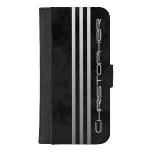 Cool Mottled Black Triple Gradient Bars with Name iPhone 8/7 Plus Wallet Case