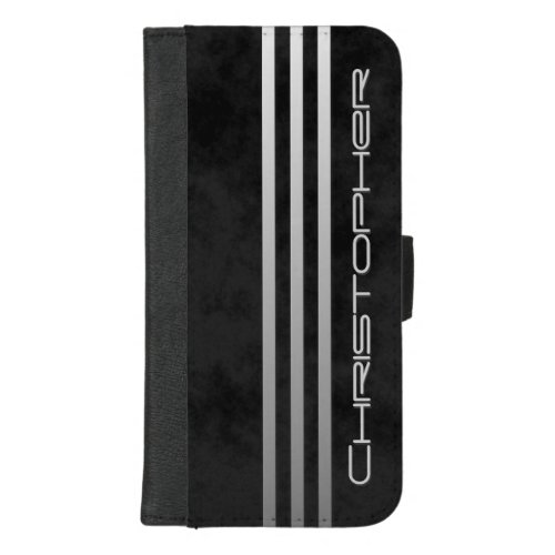 Cool Mottled Black Triple Gradient Bars with Name iPhone 87 Plus Wallet Case