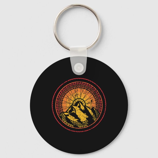 Cool Mountain Biking Tire Spokes Sunset Tread Bike Keychain (Front)