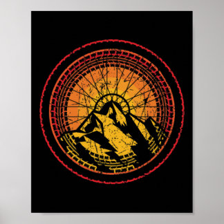 Cool Mountain Biking Tire Spokes Sunset Tread Bike Poster