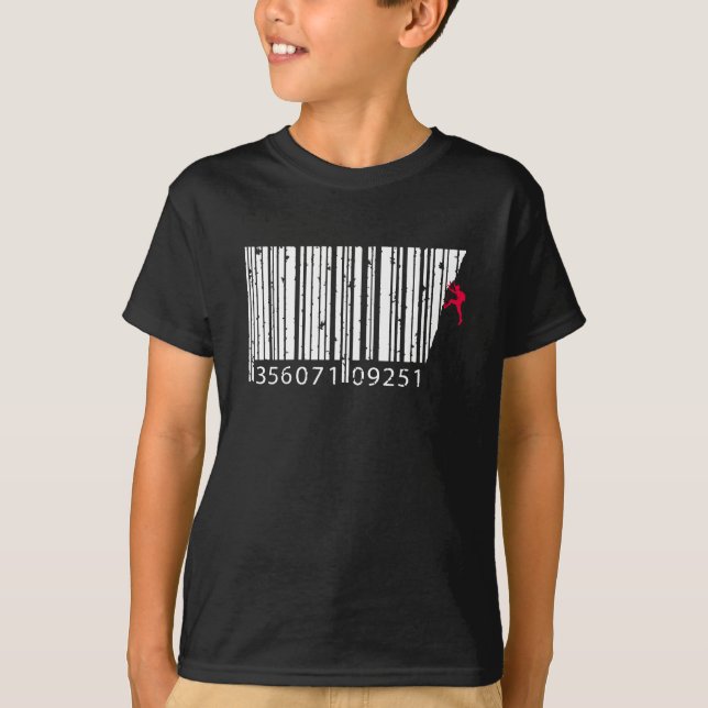 Cool Mountain Climber Man Barcode T-Shirt (Front)