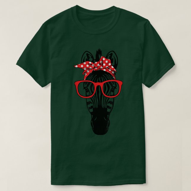 Cool Mountain Zebra With Bandana Headband and Glas T-Shirt (Design Front)