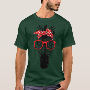 Cool Mountain Zebra With Bandana Headband and Glas T-Shirt