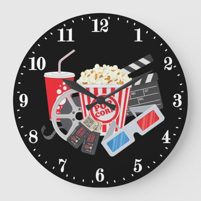 cool movie theater time popcorn  large clock (Front)