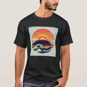 Cool Mt Fuji Big Waves Illustration Sea Sunset Wom T-Shirt