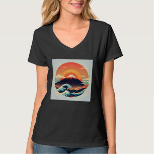 Cool Mt Fuji Big Waves Illustration Sea Sunset Wom T-Shirt