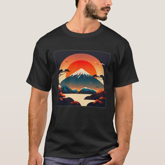 Cool Mt Fuji Big Waves Illustration Sea Sunset Wom T-Shirt (Front)