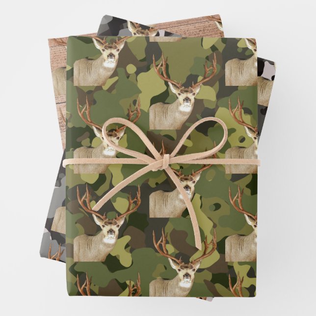 Cool Mule Deer Buck Camo Fishing Men's  Wrapping Paper Sheets (In situ)