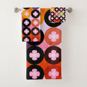 Cool Multi Colored Circles & Pink Clovers Bath Towel Set