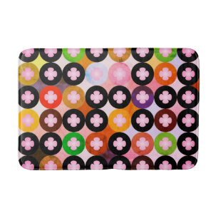 Cool Multi Colored Circles & Pink Clovers Bathroom Mat