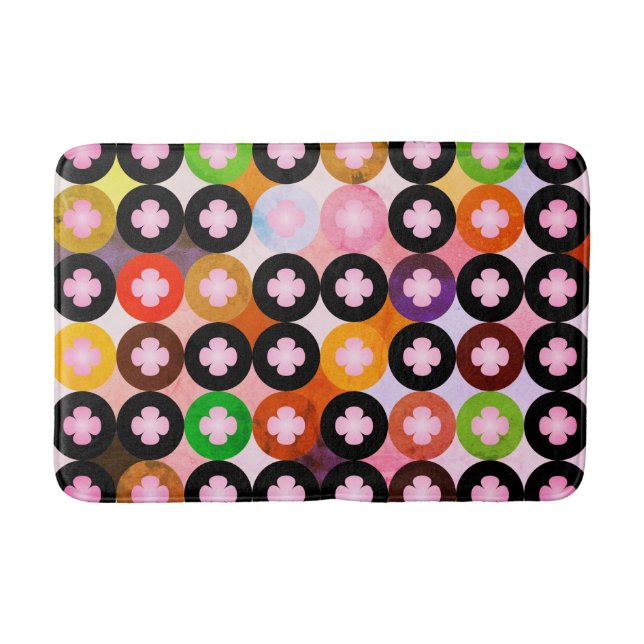 Cool Multi Colored Circles & Pink Clovers Bathroom Mat (Front)