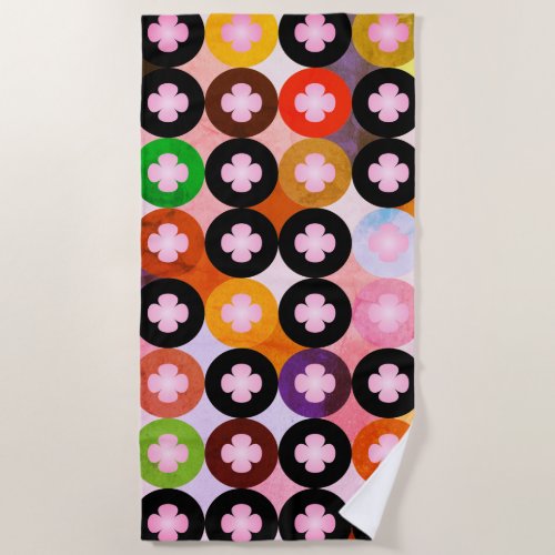 Cool Multi Colored Circles  Pink Clovers Beach Towel