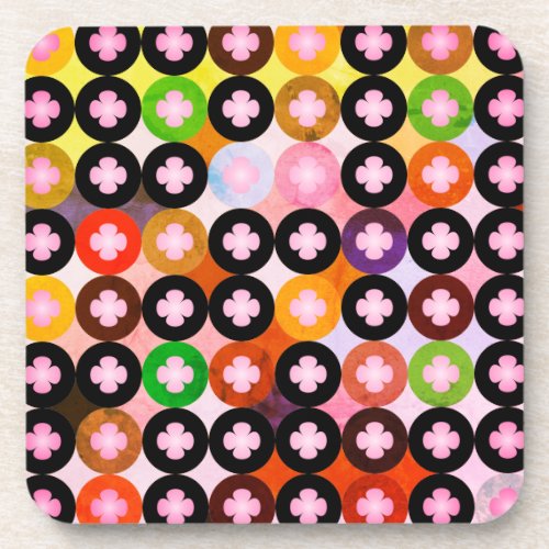 Cool Multi Colored Circles  Pink Clovers Beverage Coaster