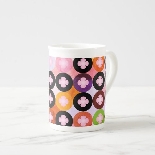 Cool Multi Colored Circles  Pink Clovers Bone China Mug